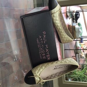 Paul Mayer Gold and Black Quilted Ballet Flats